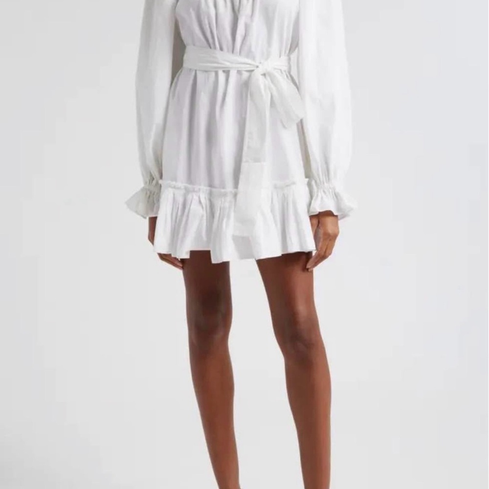 Ramy Brook Kayleigh White Long Sleeve Cotton Dress with Belt NWT